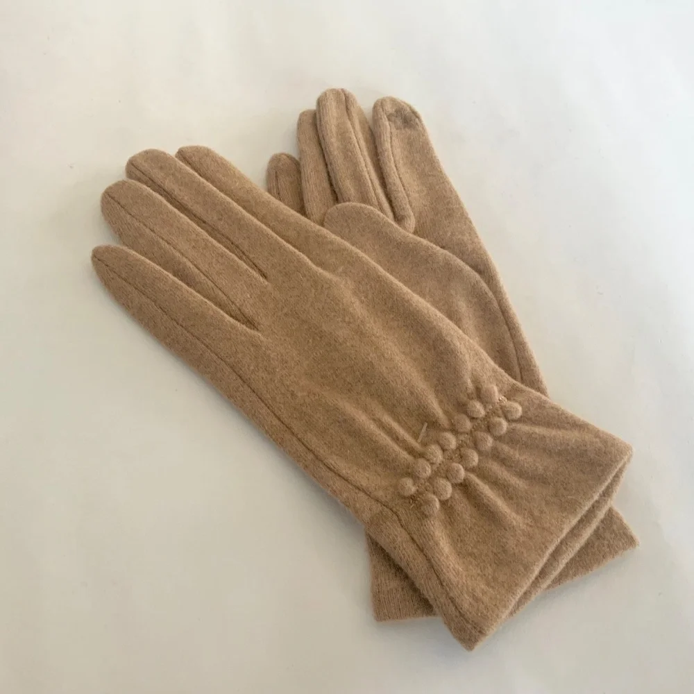 Luxury Cashmere Merino Wool Gloves Classic Beige Driving Winter Warm Cozy Gloves - Picture 5 of 6